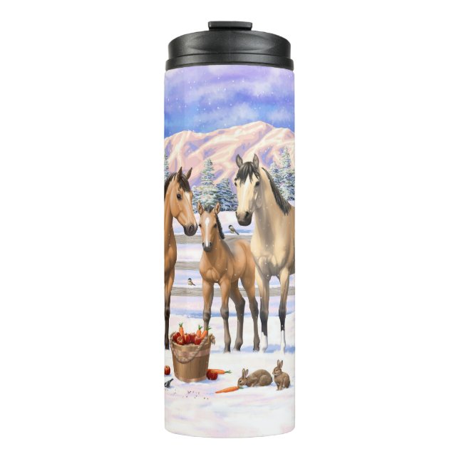 Buckskin Quarter Horses In Snow Thermal Tumbler (Front)