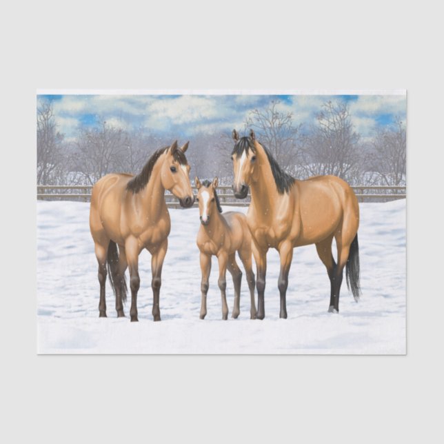 Buckskin Quarter Horses In Snow Tissue Paper (Front)