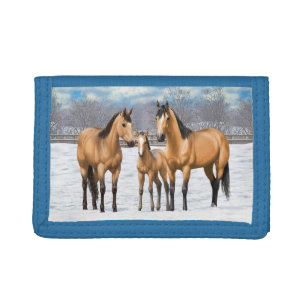 Buckskin Quarter Horses In Snow Trifold Wallet