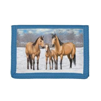 Buckskin Quarter Horses In Snow Trifold Wallet