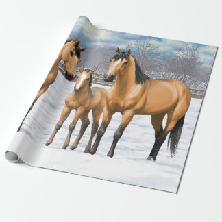 Buckskin Quarter Horses In Snow Wrapping Paper