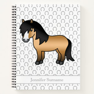 Buckskin Shetland Pony Cartoon Pony &amp; Custom Text Notebook
