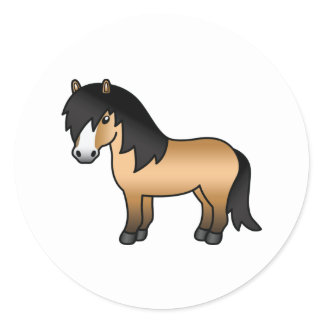 Buckskin Shetland Pony Cute Cartoon Illustration Classic Round Sticker