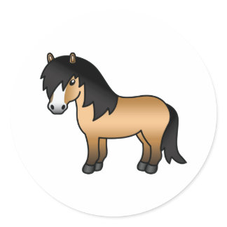 Buckskin Shetland Pony Cute Cartoon Illustration Classic Round Sticker