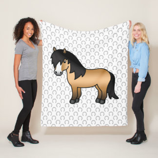 Buckskin Shetland Pony Cute Cartoon Illustration Fleece Blanket