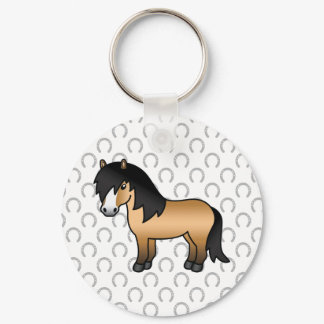 Buckskin Shetland Pony Cute Cartoon Illustration Keychain