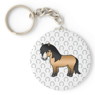 Buckskin Shetland Pony Cute Cartoon Illustration Keychain