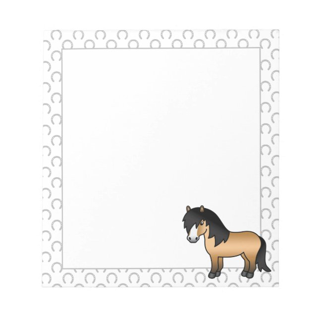 Buckskin Shetland Pony Cute Cartoon Illustration Notepad (Front)