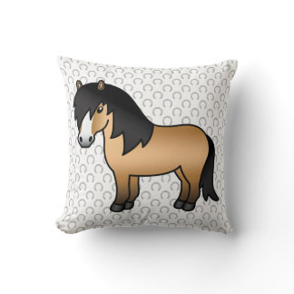Buckskin Shetland Pony Cute Cartoon Illustration Throw Pillow