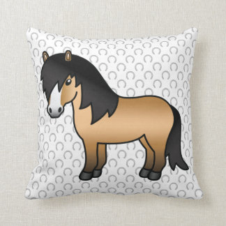 Buckskin Shetland Pony Cute Cartoon Illustration Throw Pillow