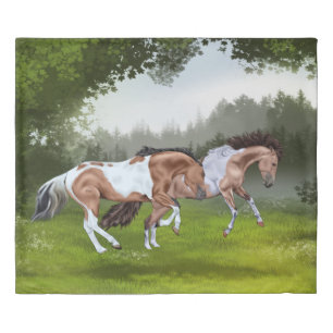 Buckskin Tobiano Paint Horses Duvet Cover