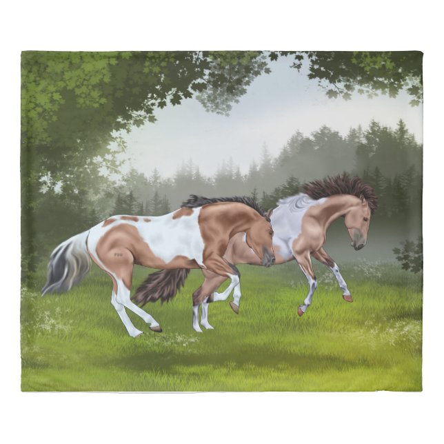 Buckskin Tobiano Paint Horses Duvet Cover (Front)