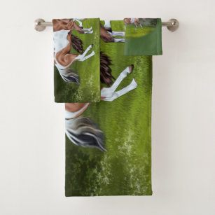Buckskin Horses Bathroom Accessories Zazzle Buckskin Tobiano Paint Horses Print Bath Towel Set