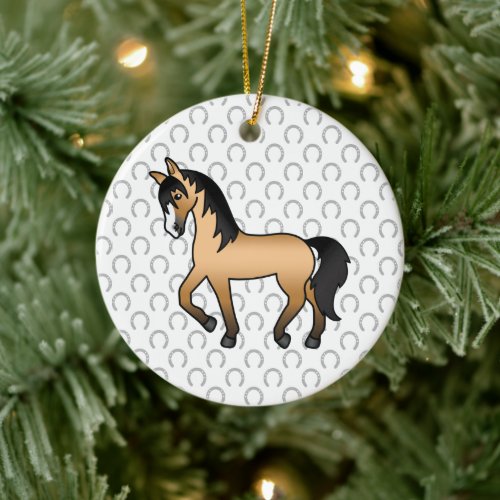 Buckskin Trotting Horse Cute Cartoon Illustration Ceramic Ornament