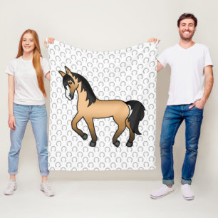 Buckskin Trotting Horse Cute Cartoon Illustration Fleece Blanket