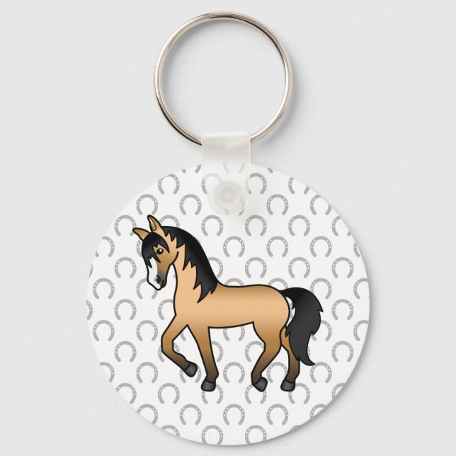 Buckskin Trotting Horse Cute Cartoon Illustration Keychain (Front)