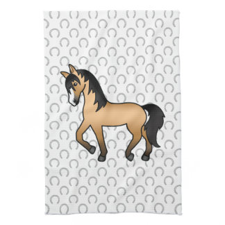 Buckskin Trotting Horse Cute Cartoon Illustration Kitchen Towel