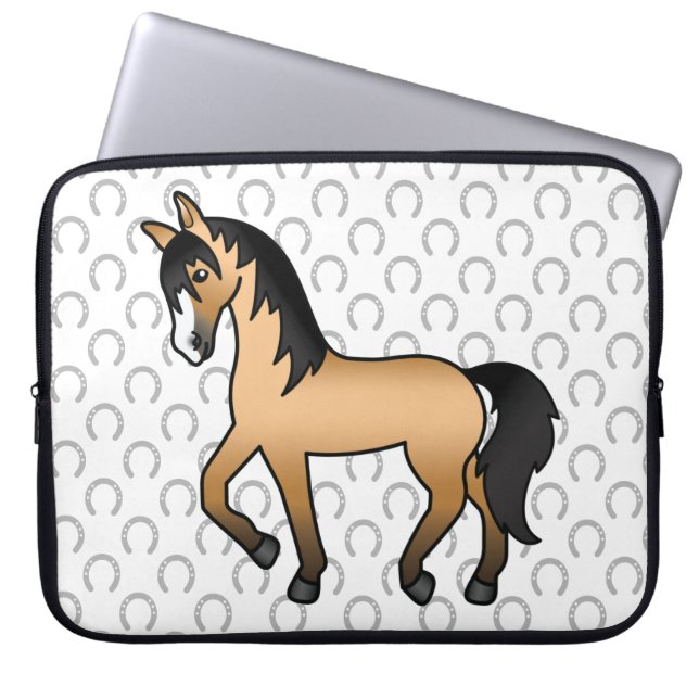 Buckskin Trotting Horse Cute Cartoon Illustration Laptop Sleeve (Front)