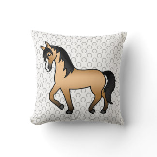 Buckskin Trotting Horse Cute Cartoon Illustration Throw Pillow