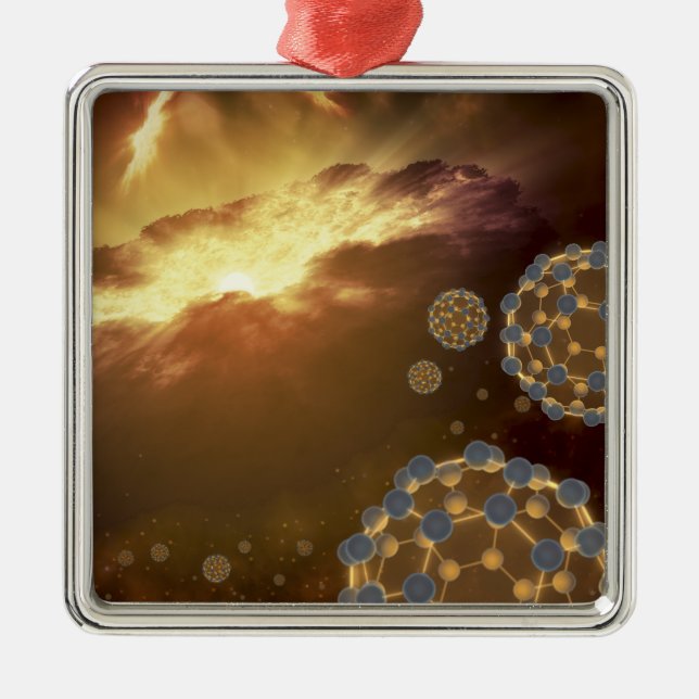Buckyballs floating in interstellar space metal ornament (Front)