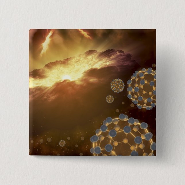 Buckyballs floating in interstellar space pinback button (Front)