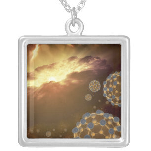 Buckyballs floating in interstellar space silver plated necklace