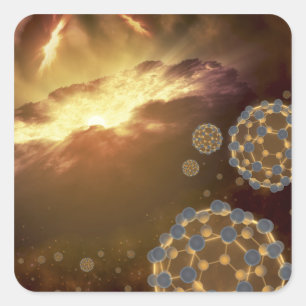 Buckyballs floating in interstellar space square sticker