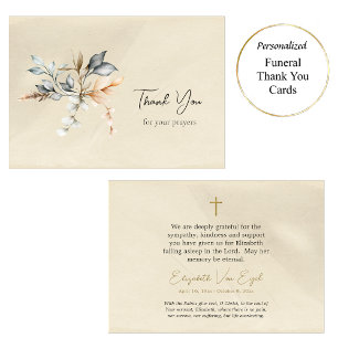 Bucolic Leaves Beige Parchment Orthodox Funeral Thank You Card