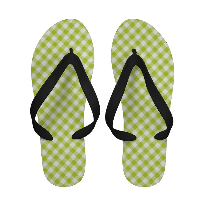 Bud Green Gingham Checkered Pattern Flip Flops