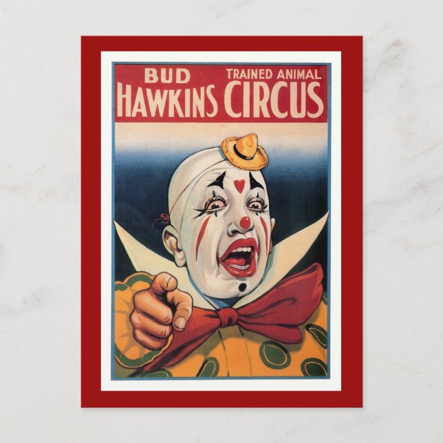 Bud Hawkins Vintage Circus Postcard (Front)