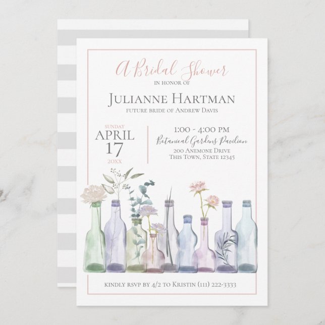 Bud Vases Botanical Wedding Shower Invitation (Front/Back)