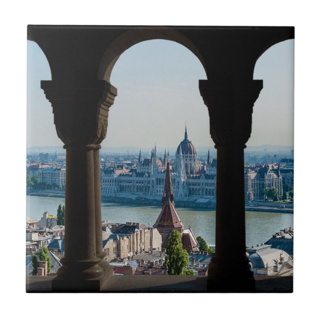 Budapest and hungarian parliament ceramic tile (Front)