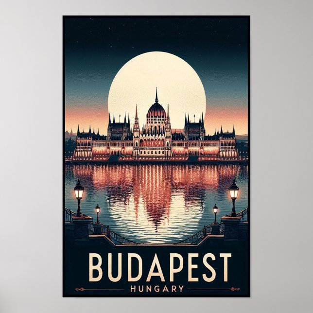 Budapest by Night Vintage Travel Poster (Front)