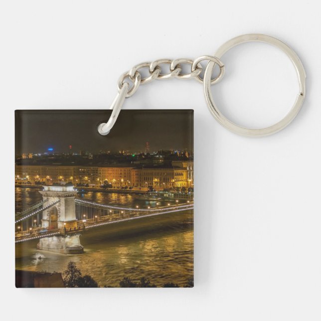 Budapest Chain Bridge at Night Keychain (Back)