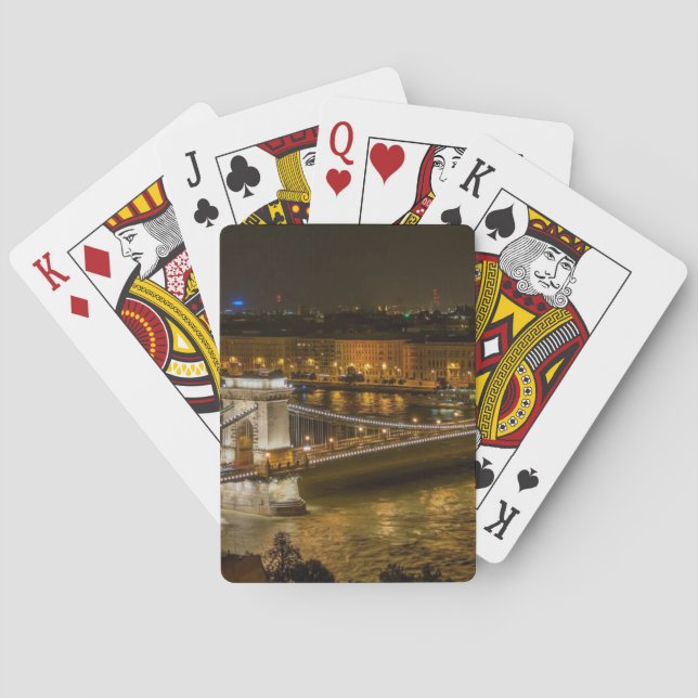 Budapest Chain Bridge at Night Poker Cards (Back)
