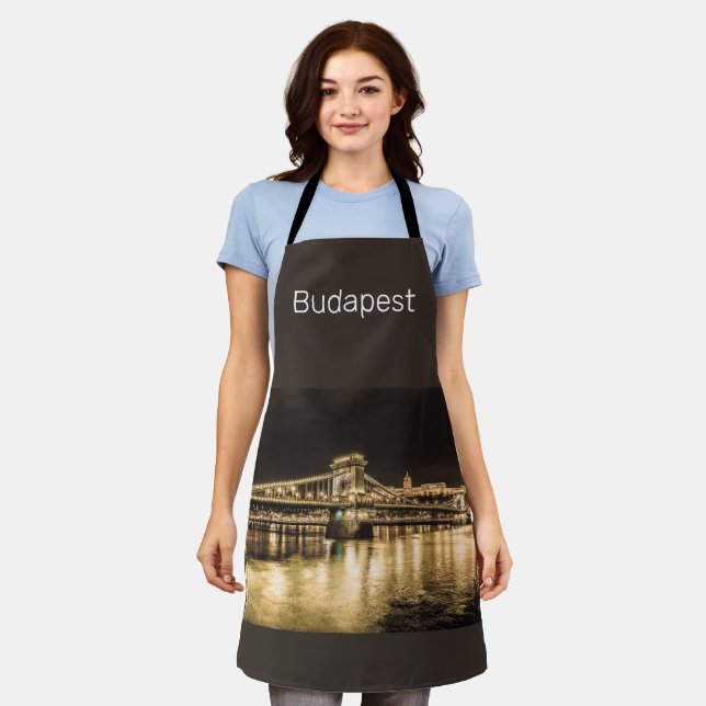 Budapest Chain Bridge Hungary Retro Night Vintage Apron (Worn)
