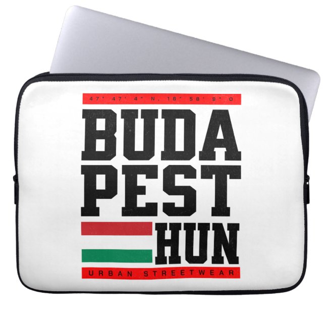 Budapest Coordinates Design Retro Style Laptop Sleeve (Front)