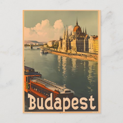 Budapest Danube River  Parliament Vintage Postcard