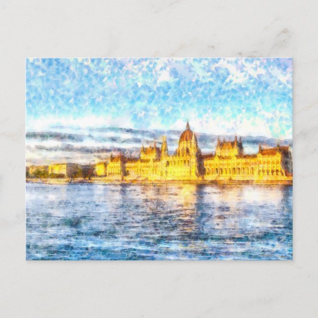 Budapest Danube Sunset Watercolour Postcard (Front)