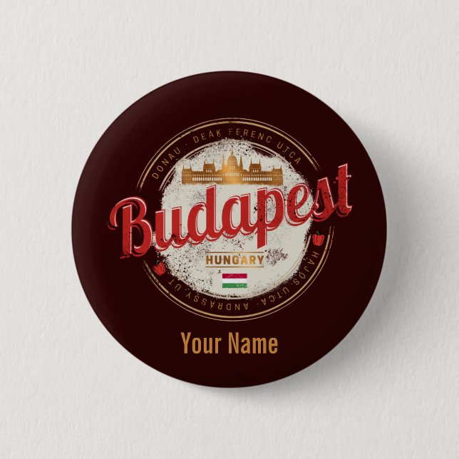 Budapest Design Hungary Vintage Parliament Button (Front)