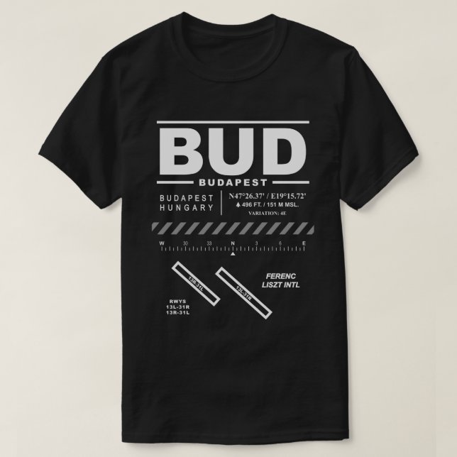 Budapest Ferenc Liszt Int'l Airport BUD T-Shirt (Design Front)