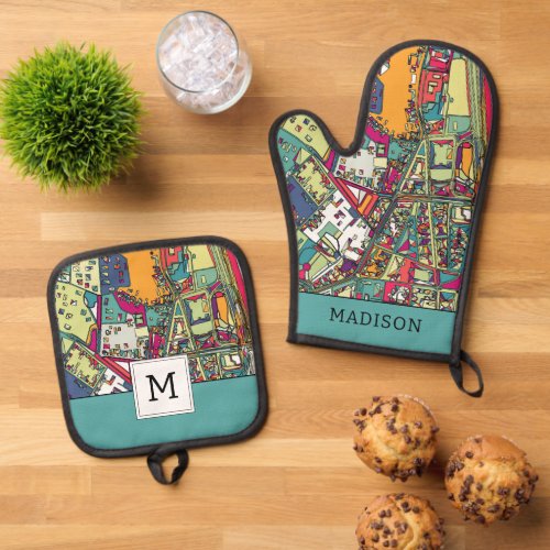 Budapest Hungary  City Map Oven Mitt  Pot Holder Set