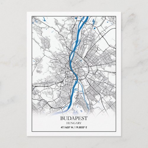 Budapest Hungary City Map Travel Simple Minimal Postcard