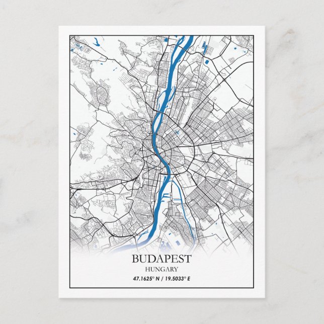 Budapest Hungary City Map Travel Simple Minimal Postcard (Front)