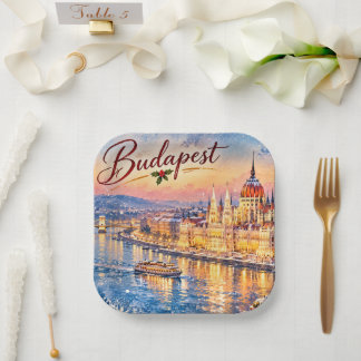 Budapest Hungary Danube Parliament Christmas Paper Plates