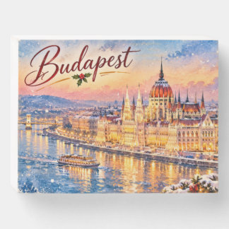 Budapest Hungary Danube Parliament Christmas Wooden Box Sign