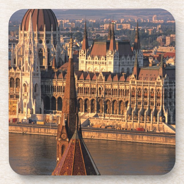 Budapest, Hungary, Danube River, Parliament Beverage Coaster (Front)
