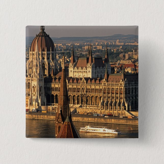 Budapest, Hungary, Danube River, Parliament Pinback Button (Front)