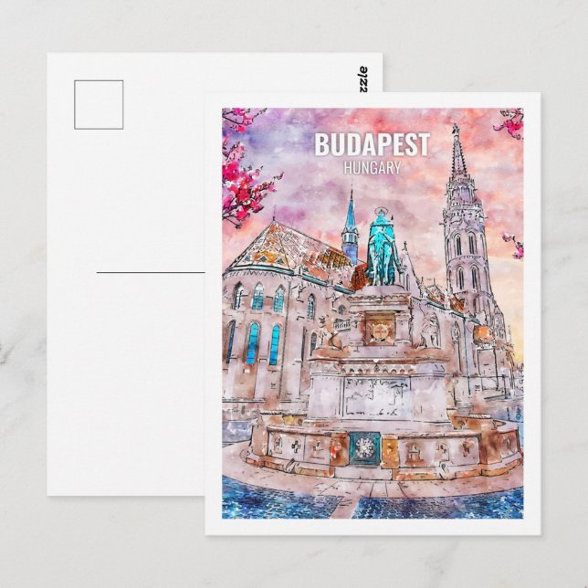 Budapest Hungary Famous Travel Watercolor Sketch Postcard (Front/Back)