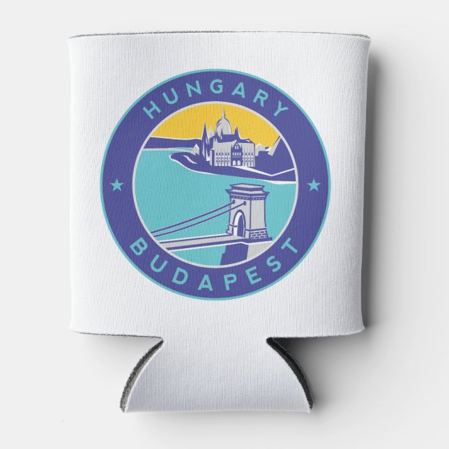 Budapest, Hungary, Magyar, Chain Bridge at Danube Can Cooler (Front)